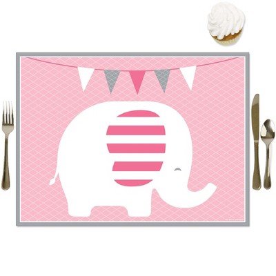 Big Dot of Happiness Pink Elephant - Party Table Decorations - Girl Baby Shower or Birthday Party Placemats - Set of 16