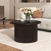 HDZNVF Round Coffee Table for Living Room in Dark Brown, Farmhouse Coffee Table with a Drawer - 3 of 4