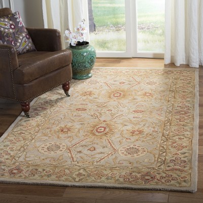Beige Floral Handmade Tufted Wool 8' x 10' Rug
