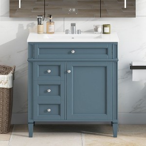 Okak Modern Freestanding Bathroom Vanity with Top Sink,Solid Wood Bathroom Storage Cabinet with 2 Drawers & Tip-out Drawer - 1 of 4