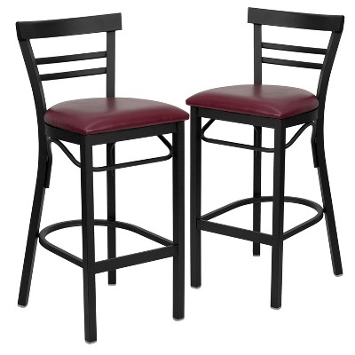 Emma and Oliver 2 Pack Two-Slat Ladder Back Metal Restaurant Barstool