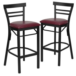 Emma and Oliver 2 Pack Two-Slat Ladder Back Metal Restaurant Barstool - 1 of 4