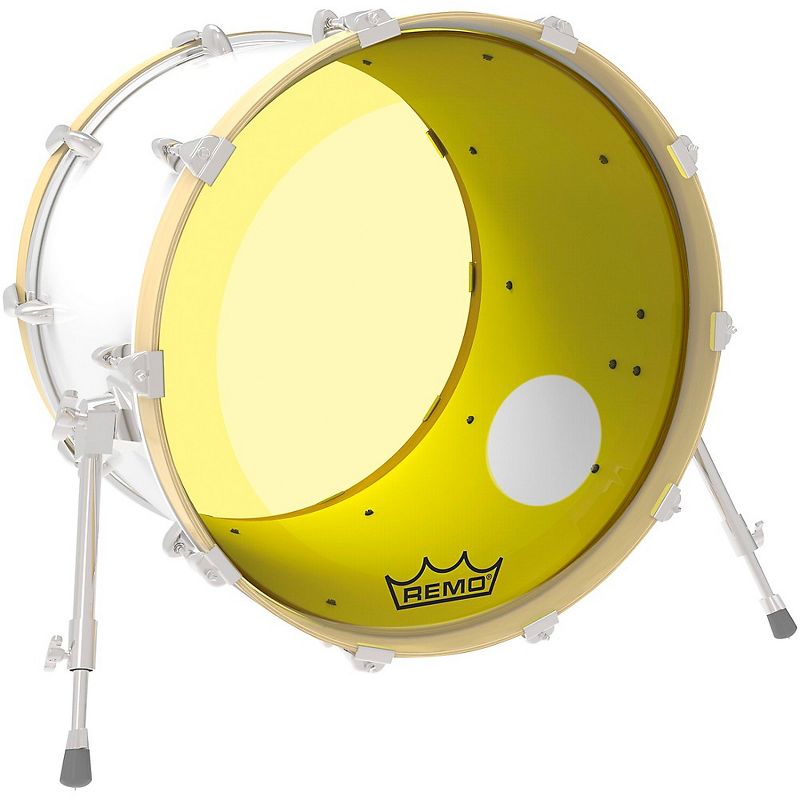 Remo Powerstroke P3 Colortone Yellow Resonant Bass Drum Head 5" Offset Hole, 2 of 3