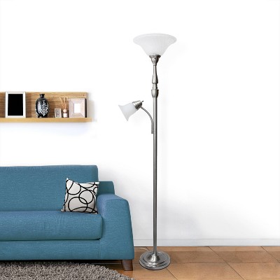 Elegant Brushed Nickel Mother-Daughter Floor Lamp with White Marble Glass