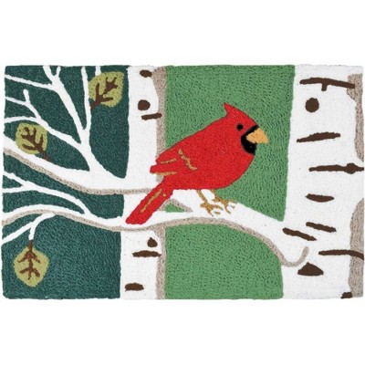 Jellybean Cardinal in Birch Tree Doormat- A Stunning, Nature-Lover’s Welcome Mat, 20"X 30"