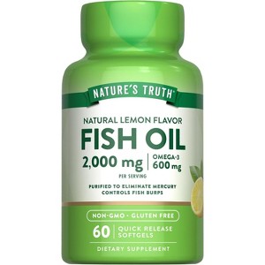 Nature's Truth Fish Oil Omega 3 | 2000mg | 60 Softgels | Lemon Flavor | EPA & DHA | Non-GMO and Gluten Free Supplement - 1 of 4