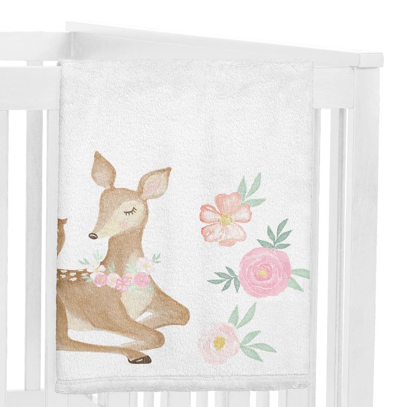 Sweet Jojo Designs Girl Milestone Swaddle Baby Blanket Deer Floral Pink Mint and White, 3 of 7