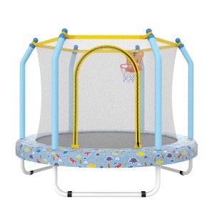 YUHAO Kids Small Toddler Trampoline with Basketball Hoop， Outdoor Toys，55-inch Blue Forest - 1 of 4