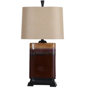 StyleCraft Reactive Glaze Table Lamp Burnt Red Glazed : Ceramic Body, Linen Shade, No Assembly Required - 1 of 4