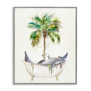 Stupell Industries Tropical Dolphins Bathroom Tub Framed Giclee Art, Gray, 11" x 14" - 1 of 4