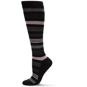 Memoi Unisex Black Multi Striped Cotton Blend 15-20mmHg Graduated Compression Socks - 1 of 4