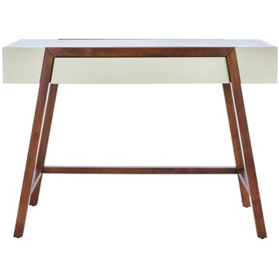 Mid-Century Modern White and Walnut Writing Desk with Drawer
