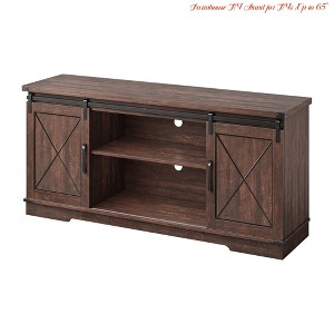 Living Room Farmhouse TV Stand for TVs Up to 65", Rustic Entertainment Center w/Sliding Barn Doors, Storage Cabinets & Adjustable Shelf, Media Console - 1 of 4
