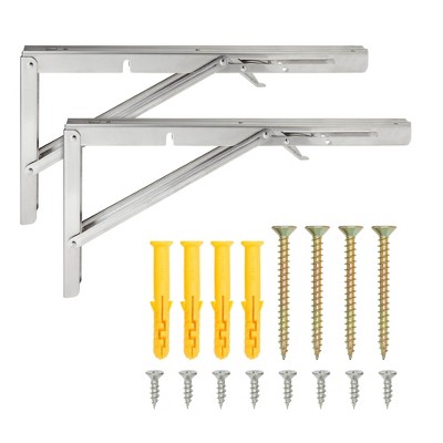 Built Industrial 2 Pack Folding Shelf L Brackets, 12 Inch Collapsible Hardware with Locking Hinge for Home, Garage Shelves, Holds 120lbs