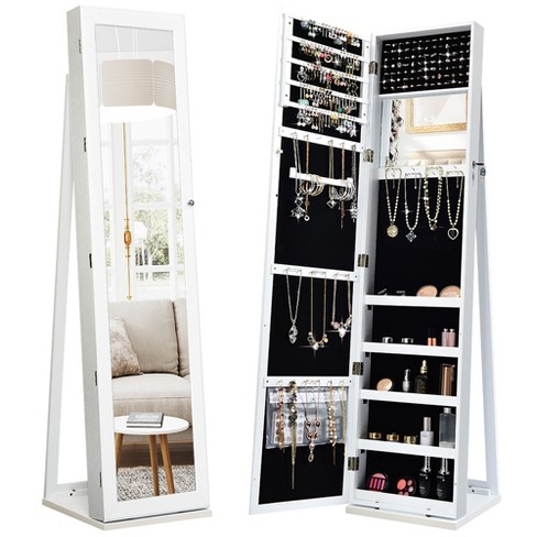 Costway Mirrored Jewelry Cabinet Jewelry Organizer W/2 Led Lights Brown :  Target