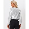 INSPIRE CHIC Women's Collarless Open Front Faux Pocket Faux Leather Crop Moto Jackets - 3 of 4
