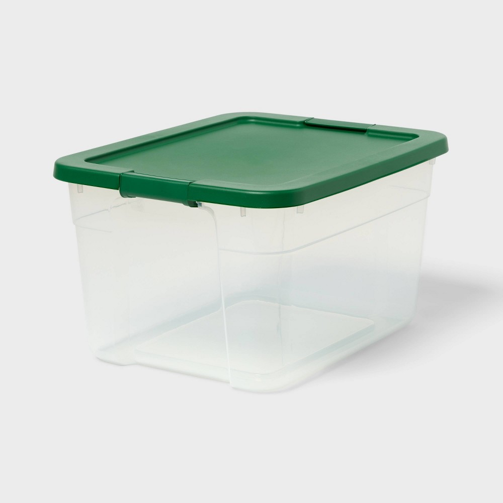 66qt Latching Christmas Storage Box Clear Base with Lid and Latch Green - Brightroom™