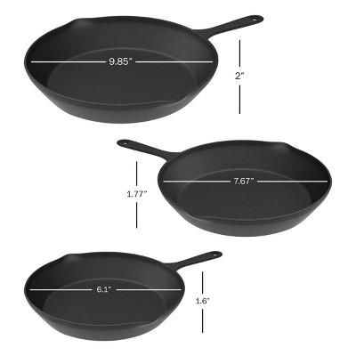 Heavy-Duty Black Cast Iron Skillet Set, 3-Piece