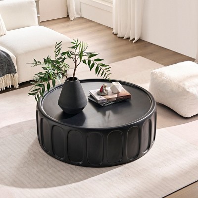 Modern Round Edge Design Coffee Table,Fiberglass Center Coffee Table,Waterproof For Living Room,Guest Room,No Need Assembly-Coolbibila