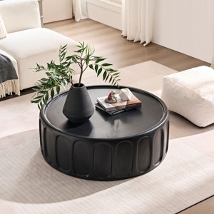 Modern Round Edge Design Coffee Table,Fiberglass Center Coffee Table,Waterproof For Living Room,Guest Room,No Need Assembly-Coolbibila - 1 of 4