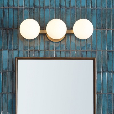 Aged Brass 3-Light Vanity with Satin Opal Glass Shades