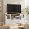Natrual Farmhouse TV Media Console - 70'' TV Stand & Entertainment Center, Wave-Pattern Cabinet with Glass Doors & Open Shelves - 3 of 4