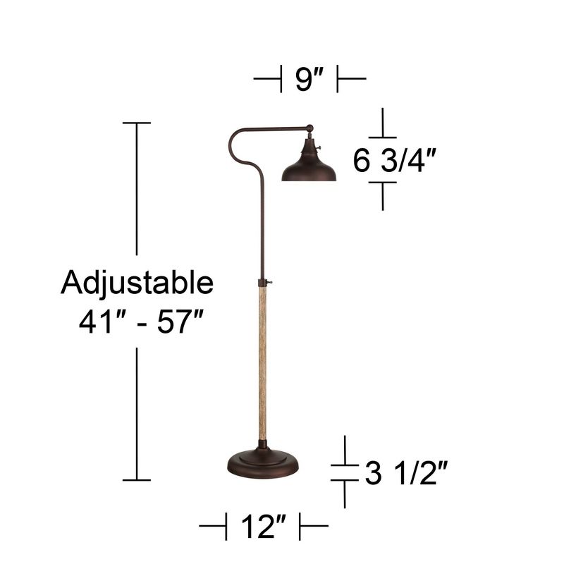 Franklin Iron Works Industrial Rustic Farmhouse Pharmacy Floor Lamp with USB 57" Tall Bronze Faux Wood Grain Adjustable Metal Shade for Living Room, 4 of 10