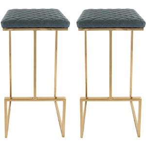 LeisureMod Quincy Bar Stool Upholstered in Leather with Gold Metal Frame Set of 2 - 1 of 4