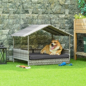 UbMelt Dog Bed Outdoor Pet Bed for Small Dogs Rattan Dog House with Water-resistant Cushion and Canopy, Modern Pet Furniture for Puppies - 1 of 4