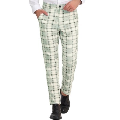 Lars Amadeus Men's Slim Fit Flat Front Plaid Business Formal Pants