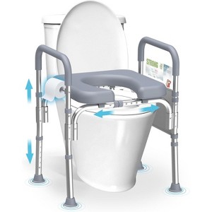 Raised Toilet Seat with Padded Handles,400 LBS Handicap Elevated Toilet Seat for Elderly, Adjustable Height&Width-Toilet Seat Riser for Seniors,Grey - 1 of 4