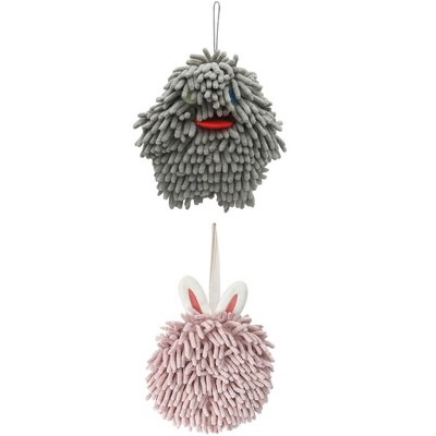 REGALWOVEN Soft Absorbent Chenille Decorative Hanging Ball Hand Towels 2 Pcs