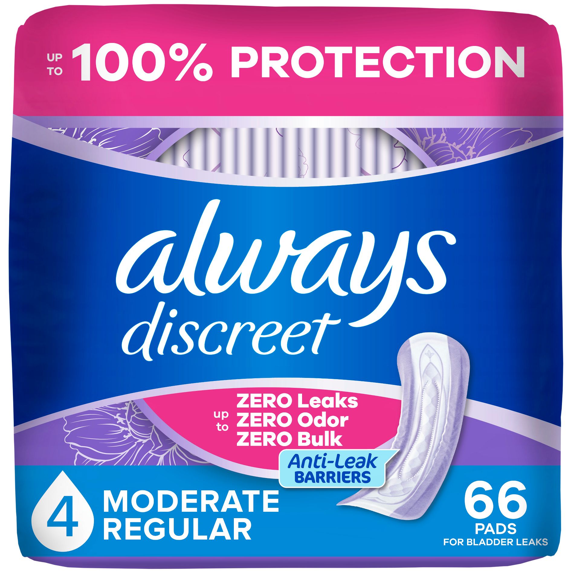 Always Discreet Incontinence & Postpartum Incontinence Pads for Women - Moderate Absorbency - Size 4