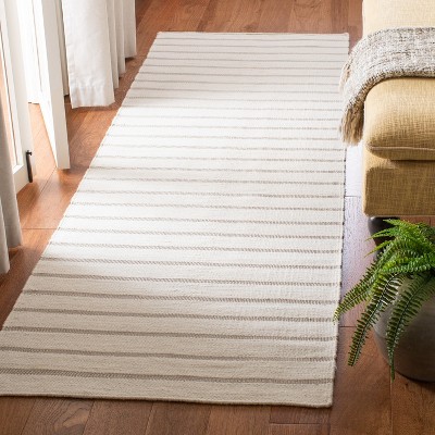 Handwoven White Wool Flat Woven Runner Rug