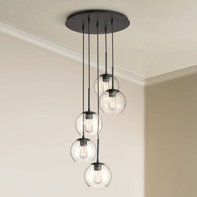 Samantha 22" Modern Black and Clear Glass 5-Light Pendant Chandelier