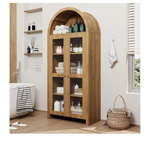 Yellow 70inch Tall Arched Kitchen Pantry Cabinet with Acrylic Doors 5 Tier Wooden Storage Cabinet with Adjustable Shelves Modern Bookshelf for Livin - 1 of 4