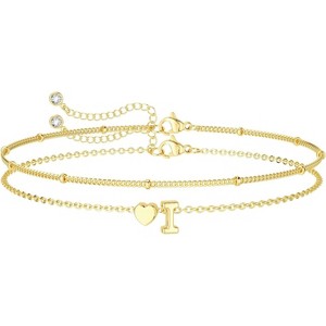 Dainty Initial Heart Gold Bracelets for Women Trendy, 14K Real Gold Letter Charm Bracelet Jewelry - 1 of 4