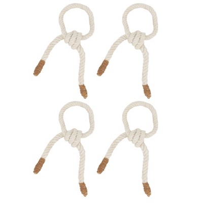 White and Brown Knotted Rope Napkin Rings Set of 4