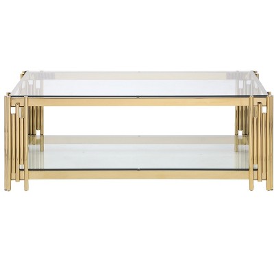 Vynxaria 48" Gold Accent End Tables - Square Glass Top Side Table for Living Room & Bedroom