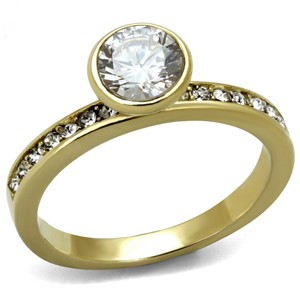 Slickblue Gold Plated Stainless Steel Ring with 6mm Clear CZ Stone Women’s Engagement Jewelry Sizes 5-10 - 1 of 4