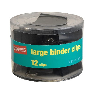 Staples Large Metal Binder Clips Black 2" Size with 1" Capacity 831610