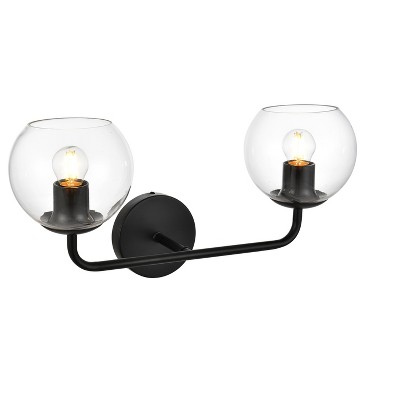 Modern Black Iron and Clear Glass 2-Light Wall Sconce