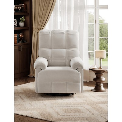 Manual Recliner Chair, Swivel Rocker Chair for Adults, Ergonomic High Back Silent Nursery Glider, Upholstered Fabric Reclining Sofa Chair