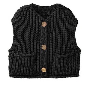 Sleeveless Cropped Button Down Cardigan Sweater Vest for Women Trendy Crochet Cable Knit Tops with Pockets - 1 of 2