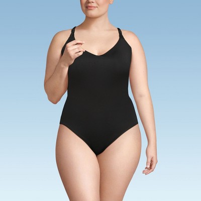 Lands' End Women's Tugless QuickDry V-Neck Multi-Way High Leg One Piece Swimsuit