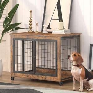 Furniture Dog Cage Crate with Double Doors, Rustic Brown, 38.58'' W x 25.2'' D x 27.17'' H - 1 of 4