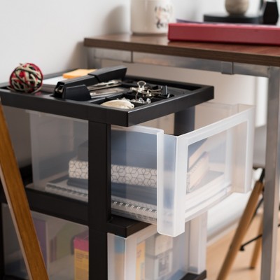 Black Plastic 3-Drawer Rolling Storage Cart with Organizer Top