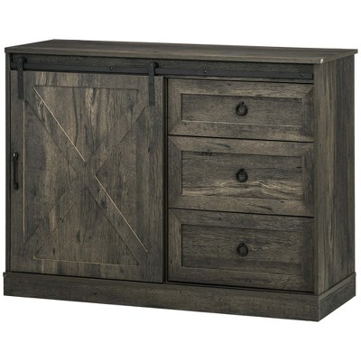 Dark Gray 6-Tier Steel and Wood Buffet Sideboard