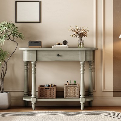36" Console Table with Drawers, Retro Entryway Table with Open Storage Shelf, Long Sofa Couch Table, Hallway Table for Living Room Entrywa