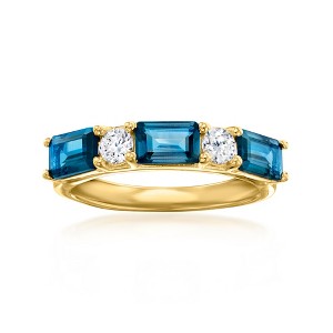 Ross-Simons 2.10 ct. t.w. London Blue Topaz and .31 ct. t.w. Lab-Grown Diamond Ring in 18kt Gold Over Sterling - 1 of 4